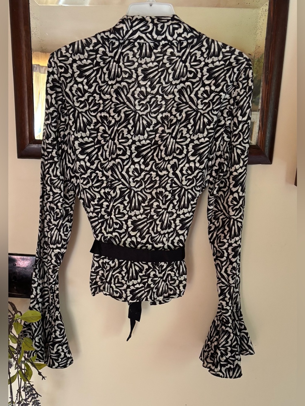 VTG Ralph Lauren Black Label Wrap Top Y2K Old Money Bell Sleeve Ruffle Belted 10 - Picture 2 of 12